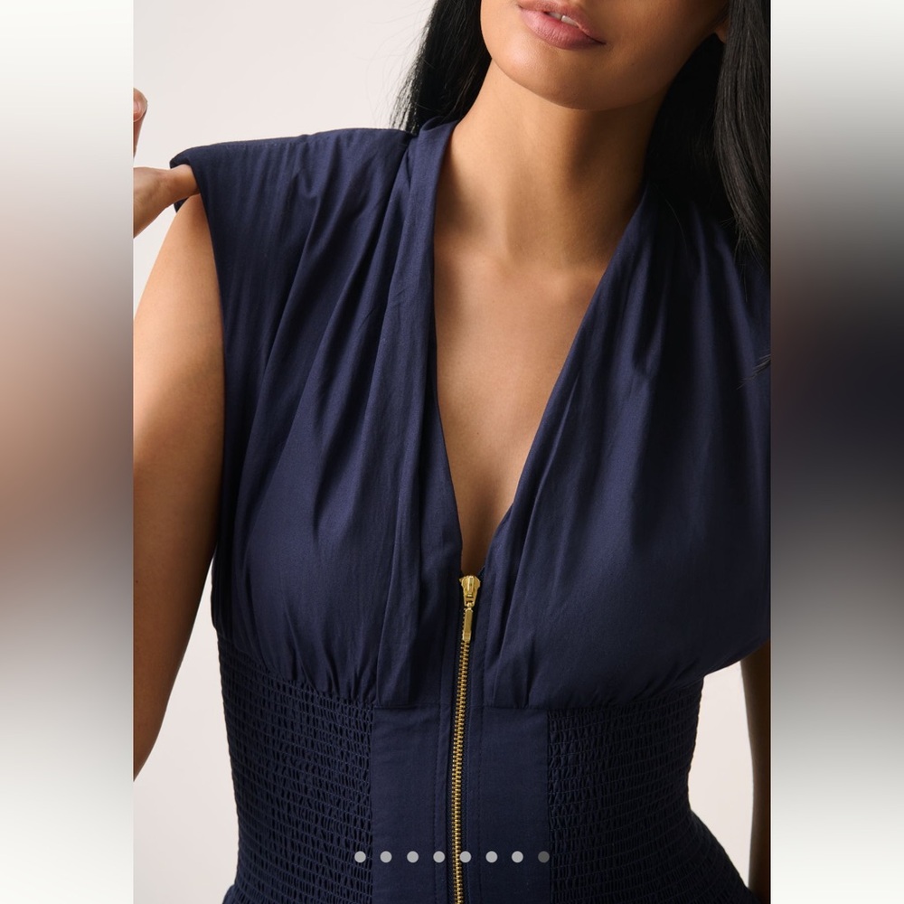Anthropologie Tommie Zip-Front V-Neck Midi Dress NWT Navy Storm XL - Picture 2 of 14